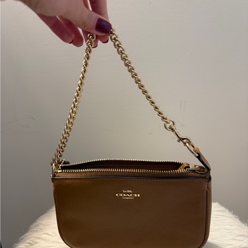 Coach Tan Leather Chain Wristlet